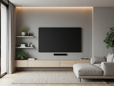 Fernseher in Wohnzimmer an Wand montiert