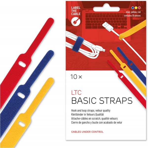 Basic Klettkabelbinder (10Stk) blau/gelb/rot