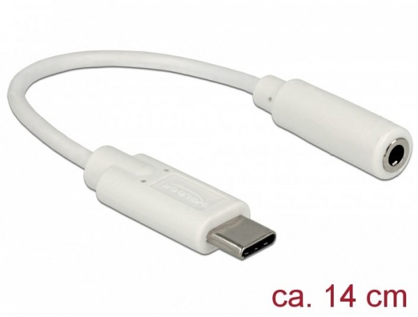 Adapter USB > Klinkenbuchse (14cm) Type-C Stecker weiß