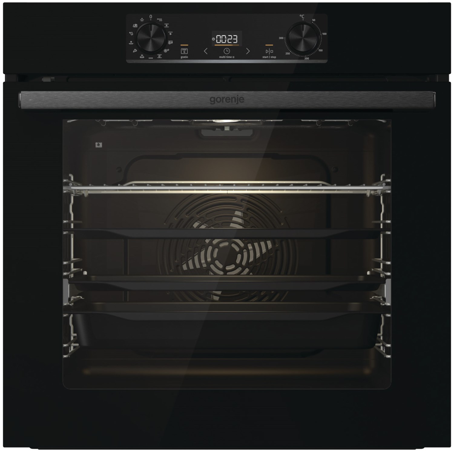 BOP6373E28EBG Einbaubackofen schwarz, 77 l, Pizza-Stufe, schnelles Vorheizen, pyrolytische Selbstreinigung, 59,5 cm breit, A+