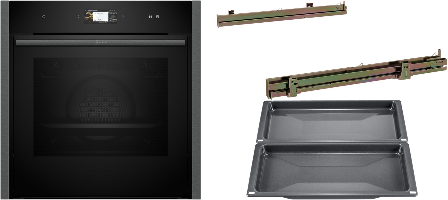 BACKHERO Einbaubackofen bestehend aus B64VS73G0K+Z1608CX0+Z1650BE0 graphit grey, 71 l, Pizza-Stufe, schnelles Vorheizen, Brotback-Stufe