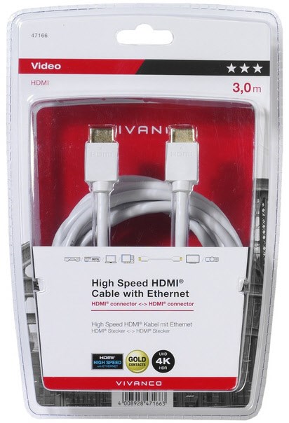 47/10 30GW HDMI-Kabel (3,0m) vergoldet weiß