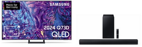 GQ65Q73DAT 163 cm (65") QLED-TV titangrau inkl. 2.1 C-Soundbar HW-C460G mit Subwoofer, 4K Ultra HD, Smart-TV, 100 Hz, Sprachsteuerung