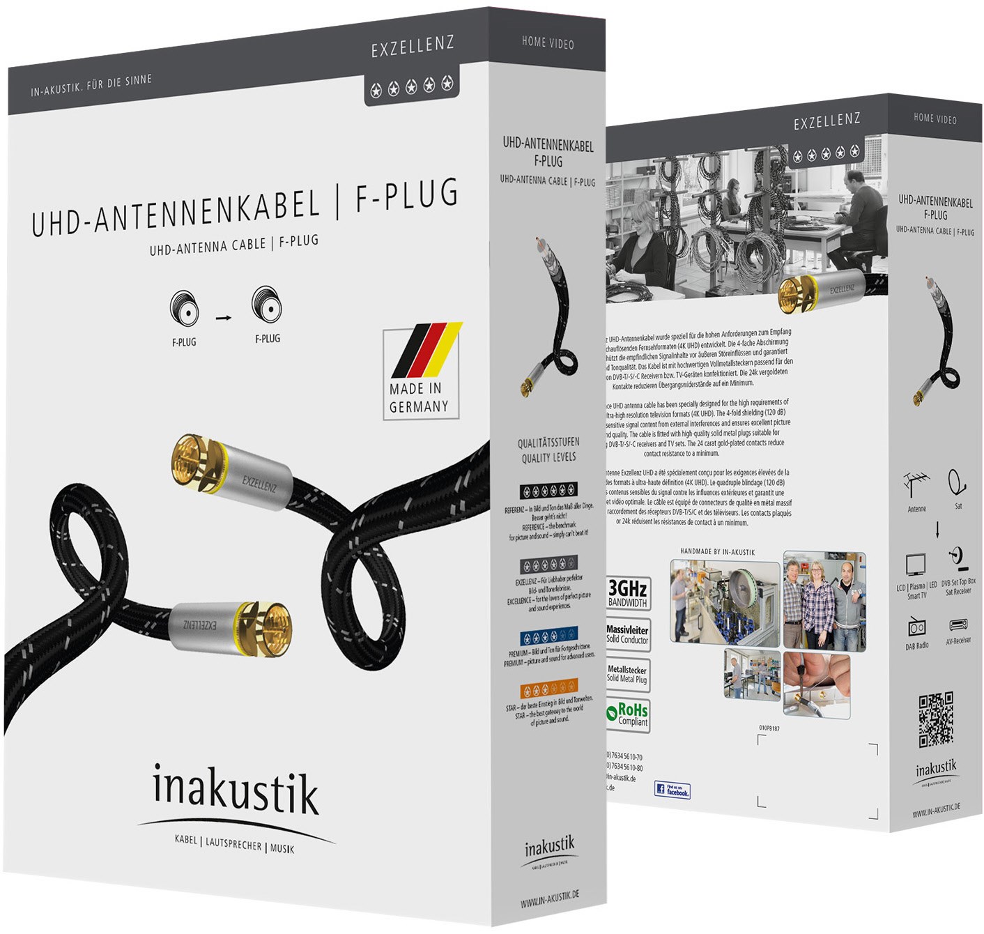 Exzellenz UHD Antennenkabel (1,5m) F-Stecker schwarz/silber