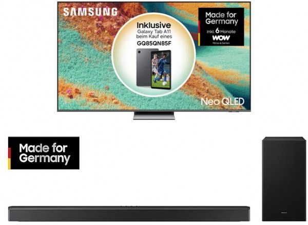 GQ85QN85FAU inkl. HW-B760GF 214 cm (85") Neo QLED-TV, 4K Ultra HD, Smart-TV, 144 Hz, DVB-T2/DVB-C/DVB-S2, Sprachsteuerung