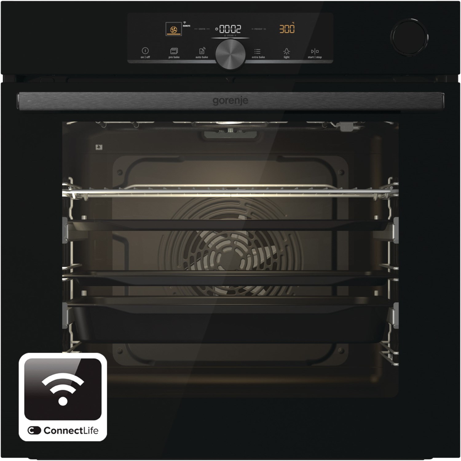 BPSA6747A08BGWI Einbaubackofen tiefschwarz, 77 l, Pizza-Stufe, schnelles Vorheizen, WLAN, pyrolytische Selbstreinigung, 59,5 cm breit, A+