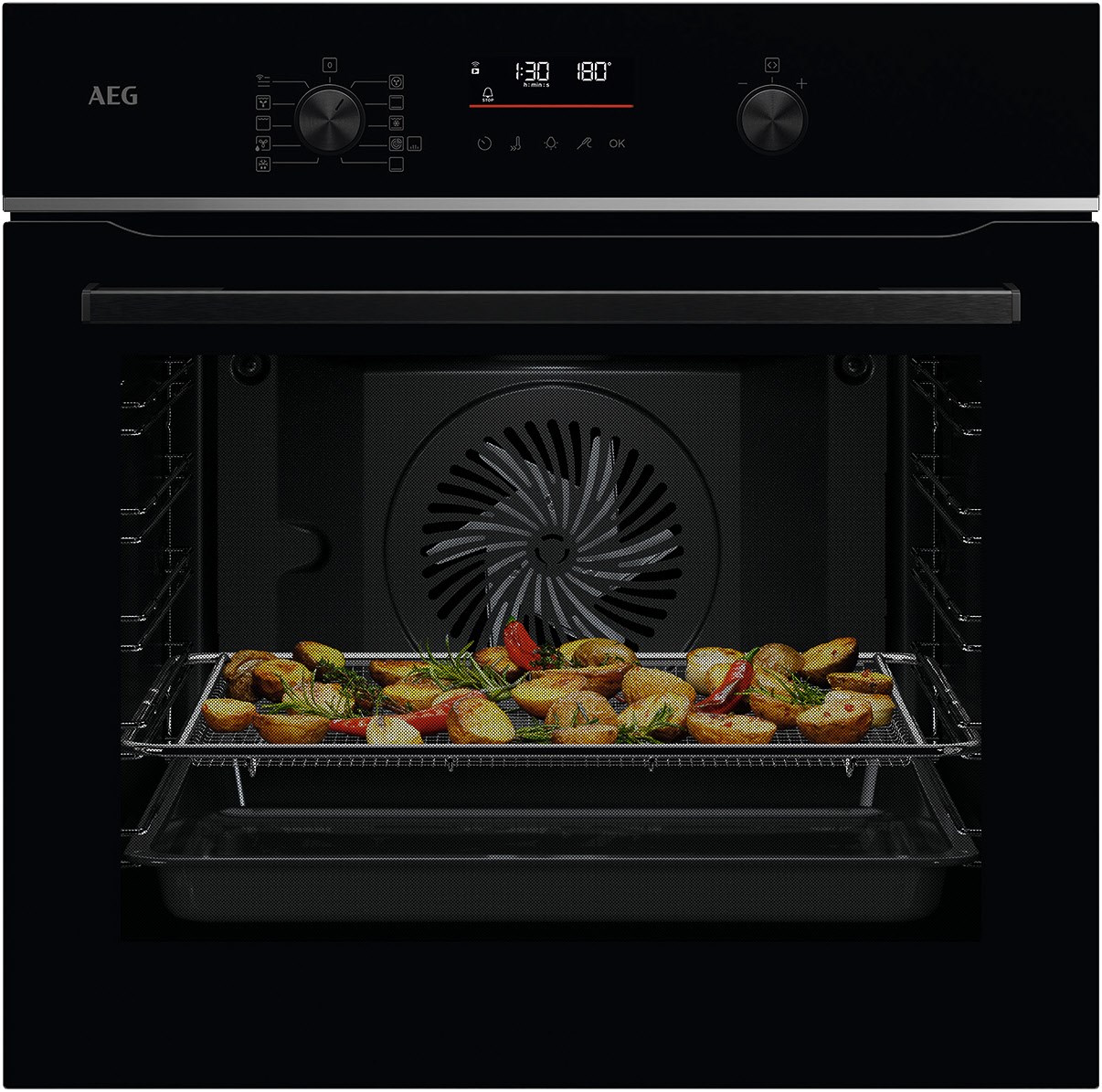 TS6PB53ZAB Einbaubackofen schwarz, 71 l, Pizza-Stufe, schnelles Vorheizen, Heißluftgrill, pyrolytische Selbstreinigung, 59,5 cm breit, A+, Serie 6000