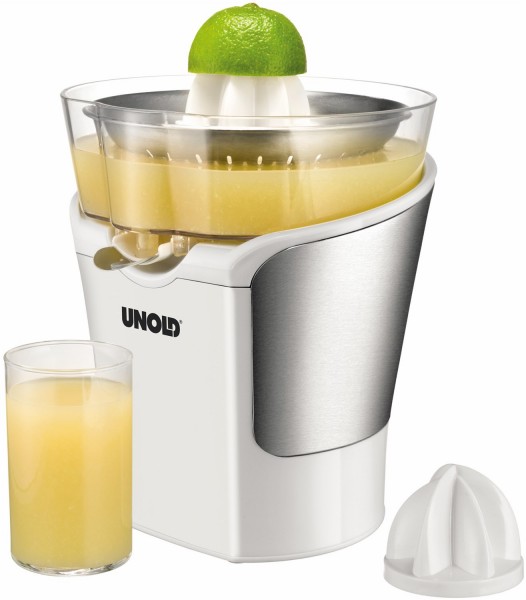 UNOLD Zitruspresse 78120 – Weiß/Edelstahl, 30 Watt, Mit Saftkanne & Praktischer Kabelaufrollung