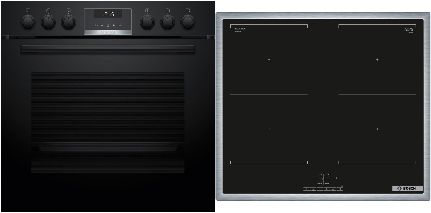 Image of HND617LS67 Herdset mit Induktionskochfeld bestehend aus HEB517BB4 + NVQ645CB6E schwarz + edelstahl