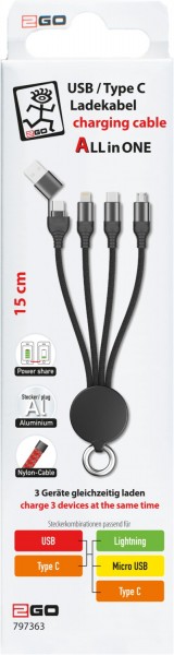 USB/C>C/Micro/Lightning AiO (0,15m) schwarz