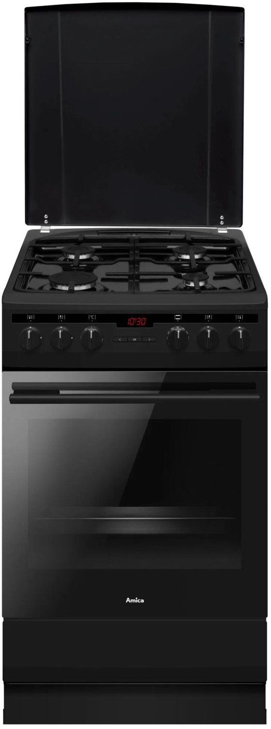 SHEG 904 000 SM Gas-Kombi-Standherd schwarz matt, 65 l, schnelles Vorheizen, 50 cm breit, A, 4 Gaskochstellen