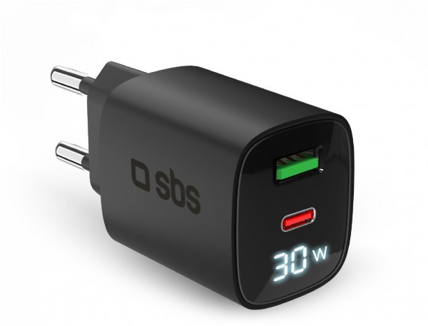 USB-C/USB LCD GaN Ladegerät (30W) schwarz