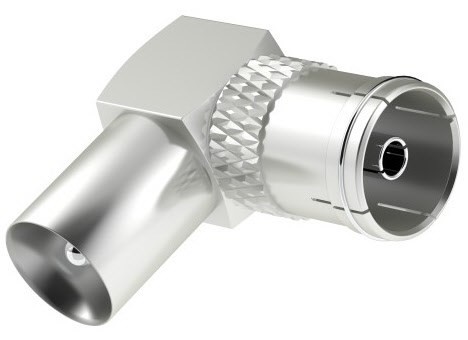 Antennen-Adapter Koax-Stecker>Koax-Kupplung 90° silber