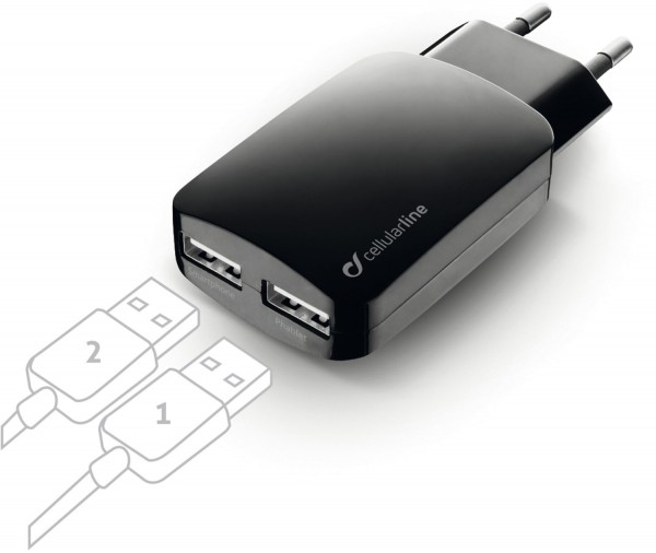Ladegerät mit 2 USB-Buchsen (3A) schwarz