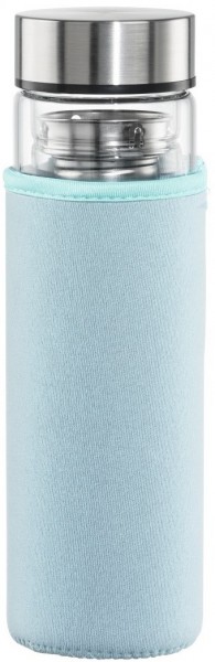 Trinkflasche aus Glas (450ml) mit Sieb blau