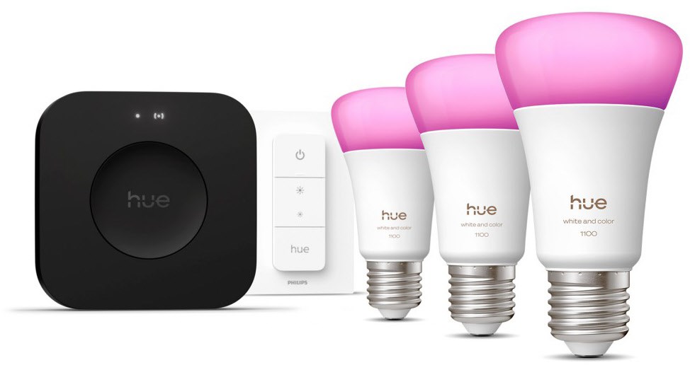 Hue White & Col. Amb. GU10 3er LED-Leuchtmittel Starter Set inkl. Hue Bridge
