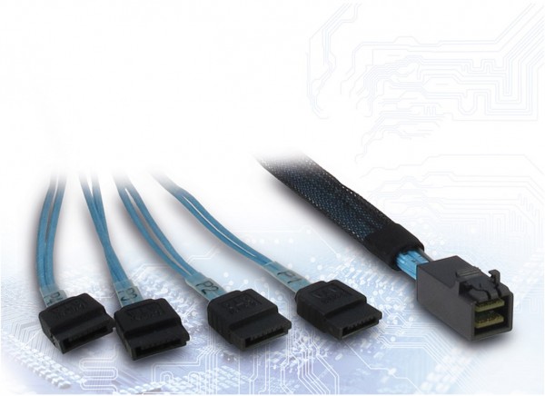 SFF-8643 > 4x SATA Kabel (0,5m) schwarz/blau