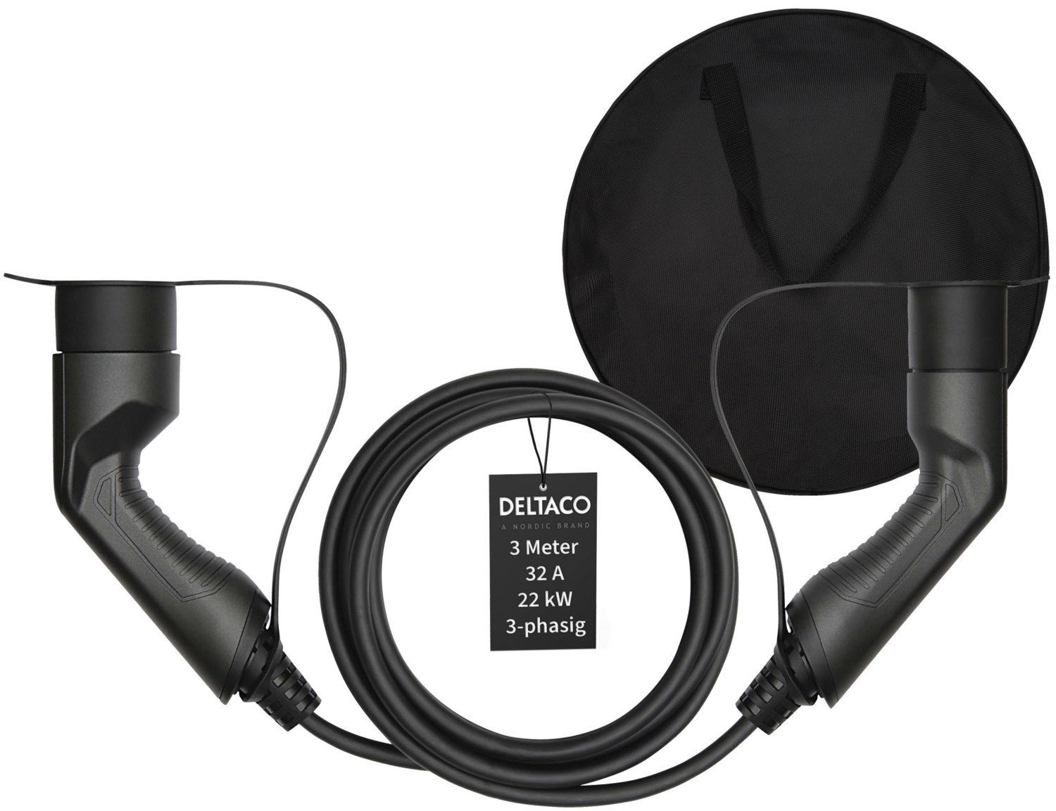 EV-3203B Ladekabel (3m) + Tasche 3-phasig IEC Typ2 auf Typ2 32A 22K schwarz