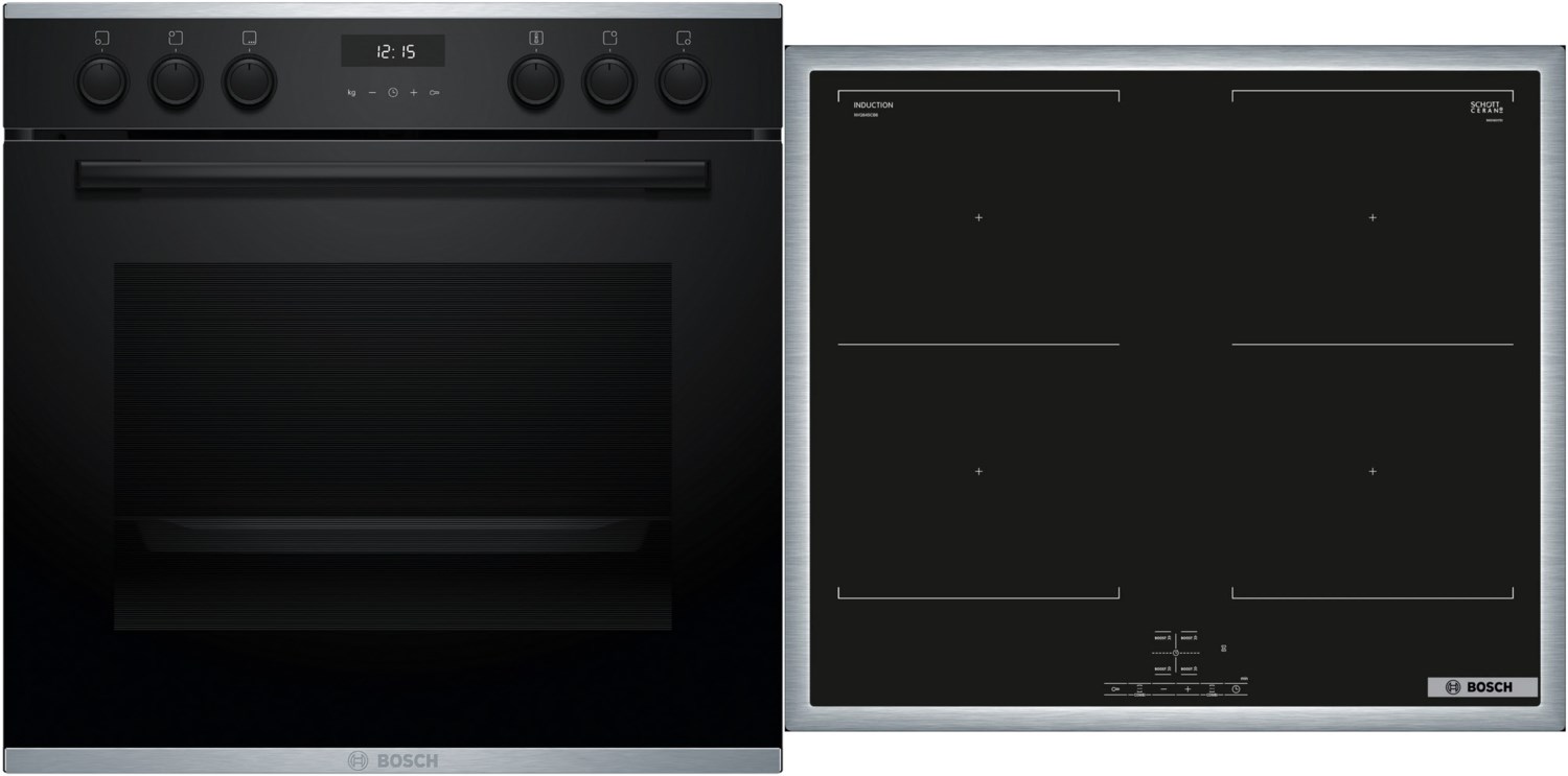 Image of HND637FH61 Herdset mit Induktionskochfeld bestehend aus HET237BB1 + NVQ645CB6E schwarz + edelstahl