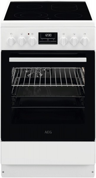 CCB544BGBW Elektroherd mit Glaskeramikfeld weiss, 57 l, Pizza-Stufe, Heißluftgrill, 50 cm breit, A, 4 Kochzonen