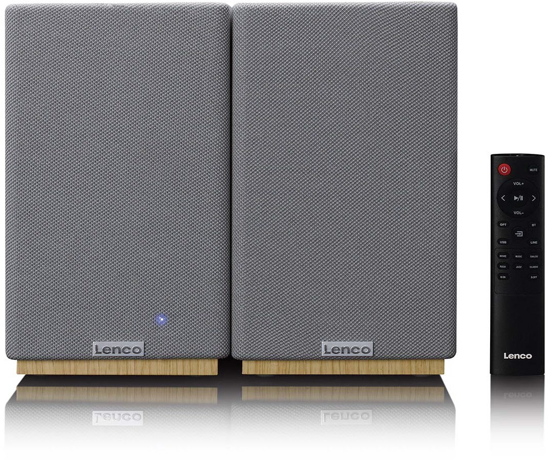 Lenco Spb-241WDGY - Set Aus 2 HiFi Stereo Bluetooth® Lautsprechern - Kraftvoller Klang In Stilvollem Design - Holz/Grau