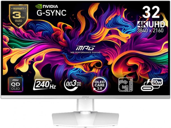 MPG 321URXWDE QD-OLED 80 cm (32") Gaming Monitor weiß, Widescreen 4K UHD (3840x2160), 0,03 ms Reaktionszeit