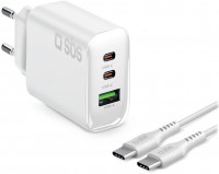 USB/2x USB-C GaN Ladegerät (140W) mit USB Type-C Kabel (2m) weiß