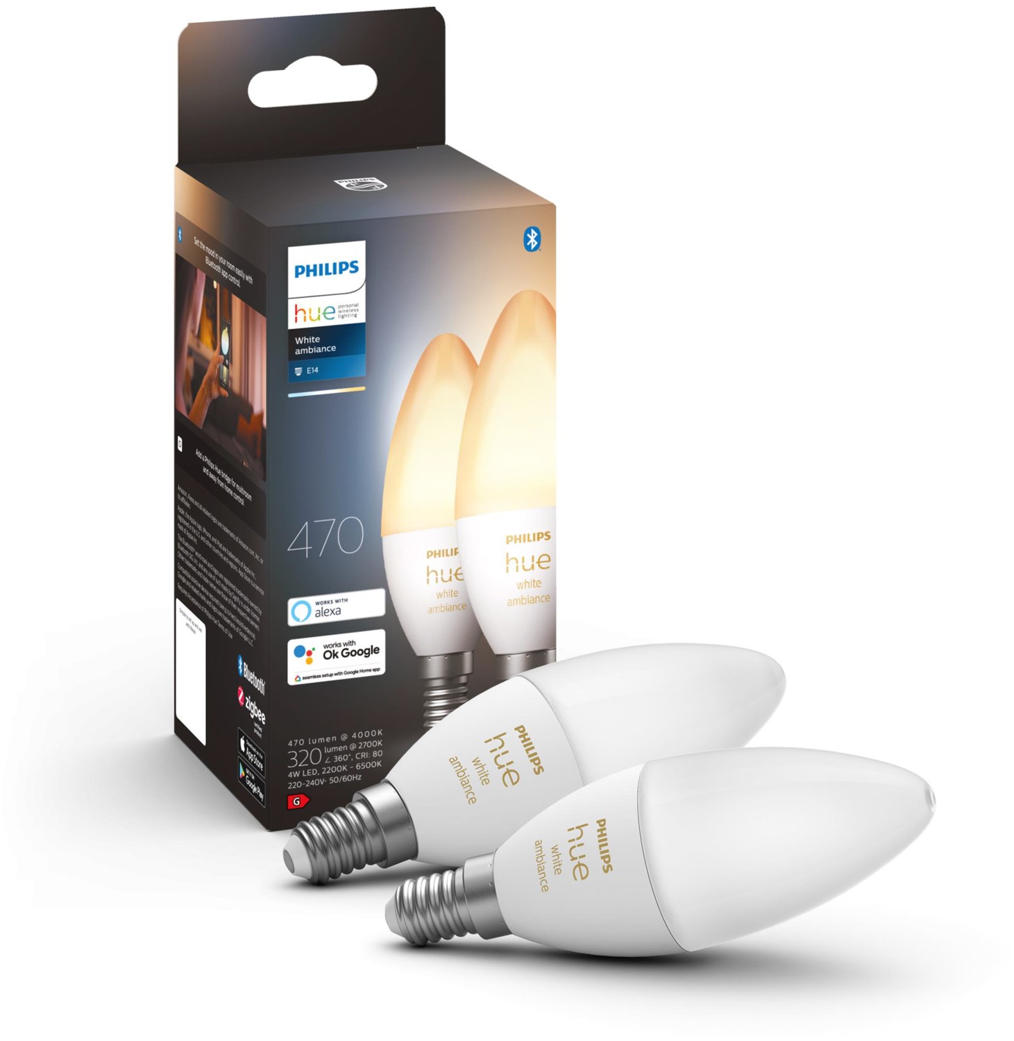 Hue W&C. Amb. 5.3W B39 E14 2er Set LED-Kerze