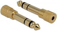 Klinke 6,35mm St > 3,5mm Bu. Stecker 3pin Metall gold
