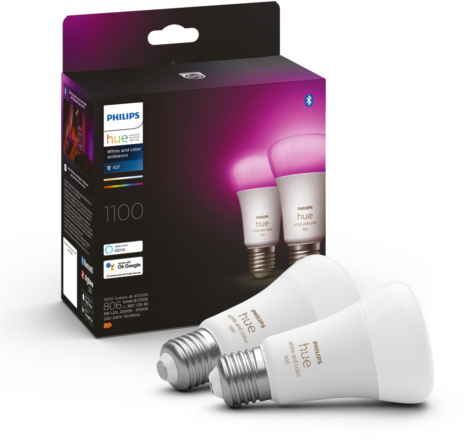Philips Hue White & Color Ambiance E27 Doppelpack 1100lm - Weiß