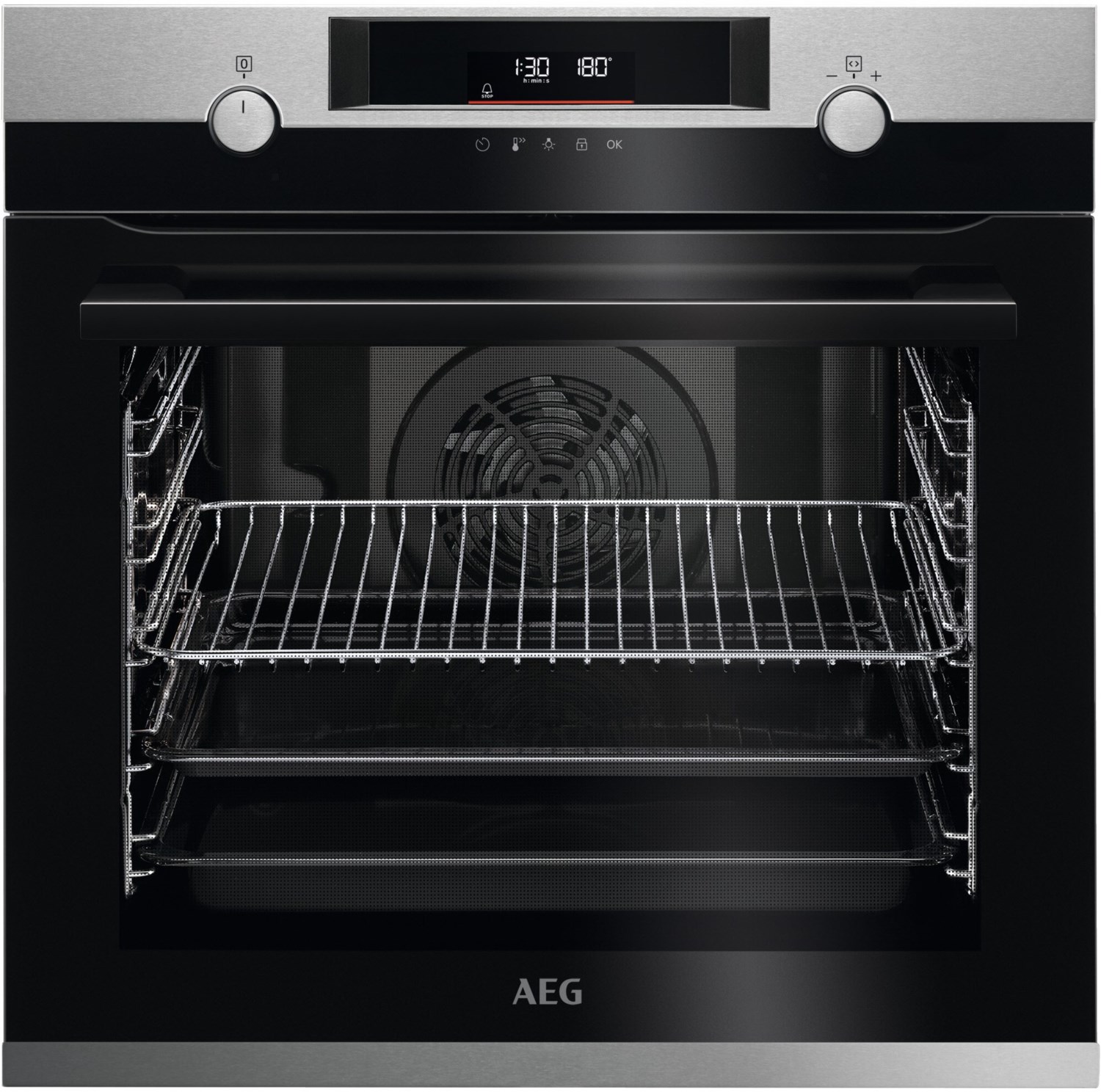 BPE53506BM Einbaubackofen Edelstahl mit Antifingerprint, 72 l, Pizza-Stufe, schnelles Vorheizen, Heißluftgrill, pyrolytische Selbstreinigung