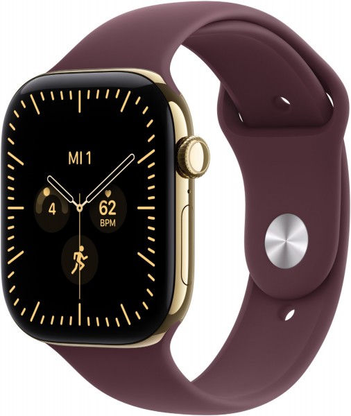 Apple Watch Series 12 (46mm) GPS+5G Smartwatch Titan mit Sportarmband S/M brilliantgold/burgunder