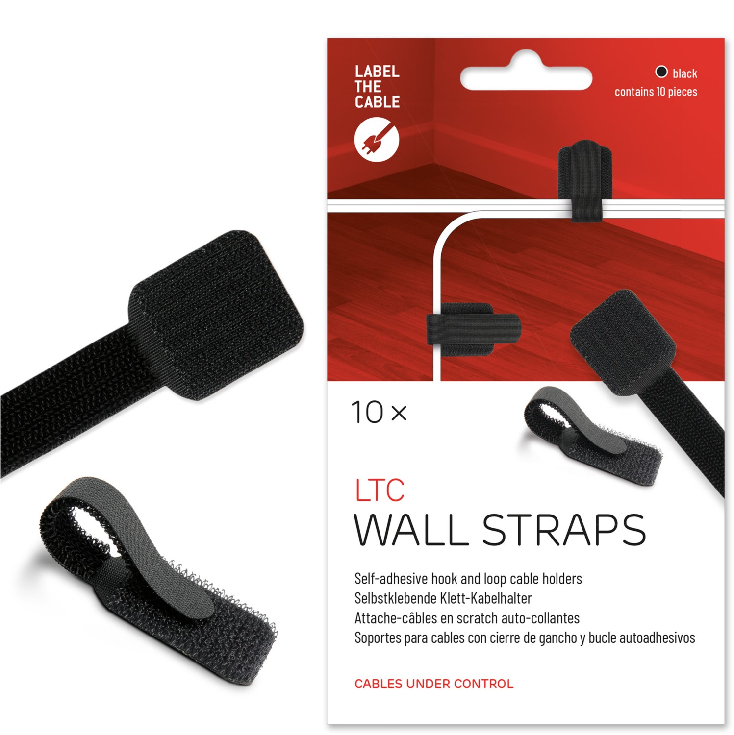 Wall Straps Kabelhalter (10Stk) Kletthalter schwarz