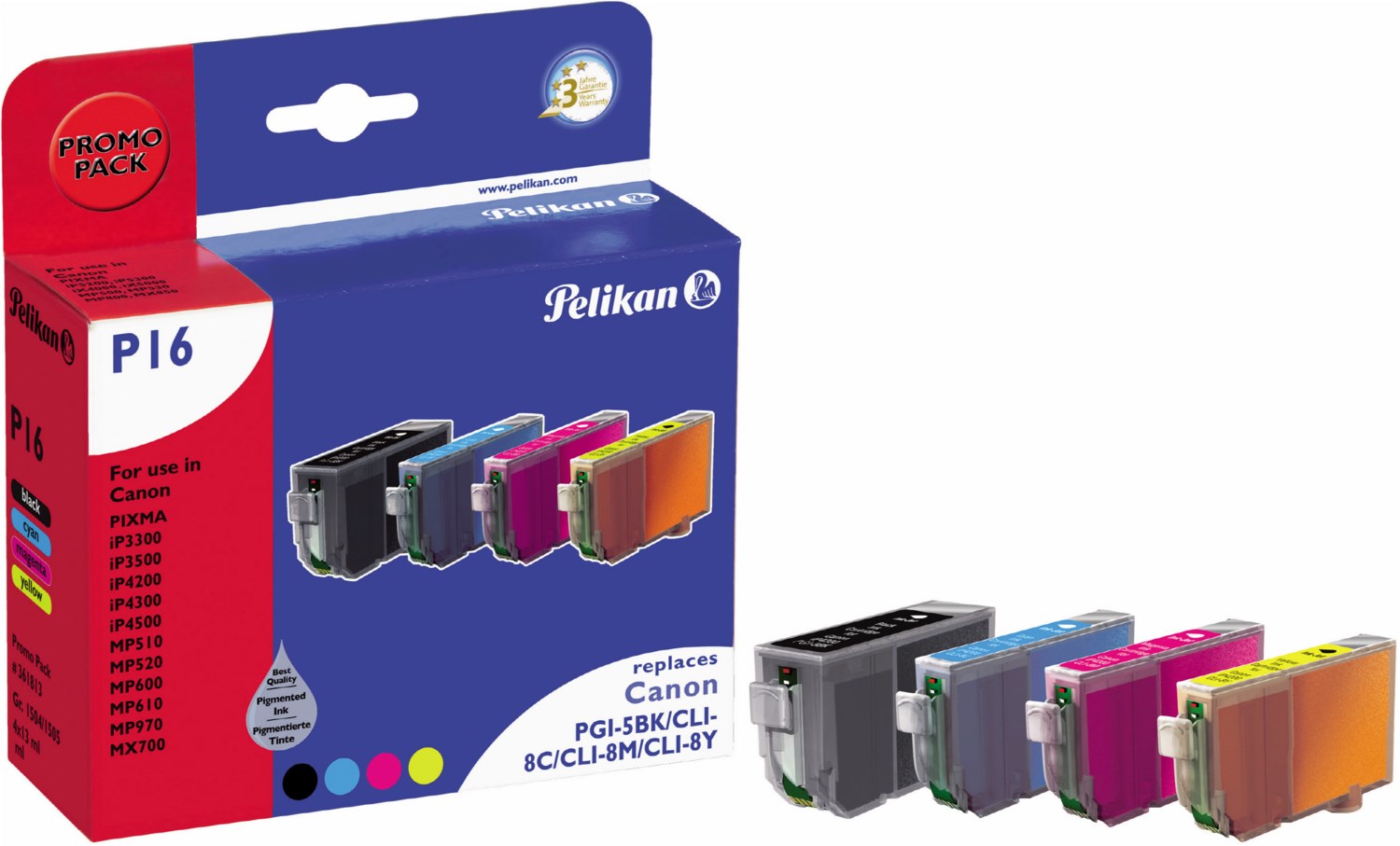 P16 Tinten-Multipack ersetzt Canon PGI-5BK/CLI-8C/-8M/-8 4-farbig