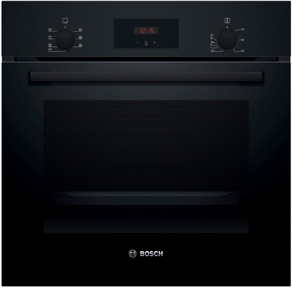 HBF133BA1 Einbaubackofen schwarz, 66 l, schnelles Vorheizen, Rückwand katalytisch beschichtet, 59,4 cm breit, A, Serie 2