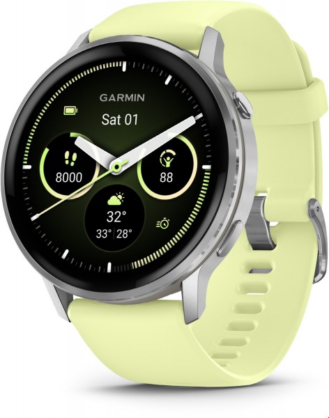 Venu® 4 (45mm) Fitness-Smartwatch mit Silikon-Armband (22mm) grau/silber/zitrone