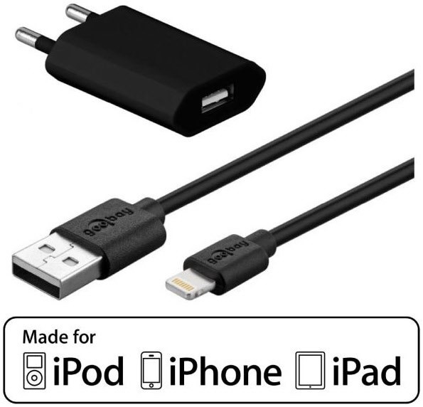 iPhone/iPod Ladeset MFI Lightning schwarz