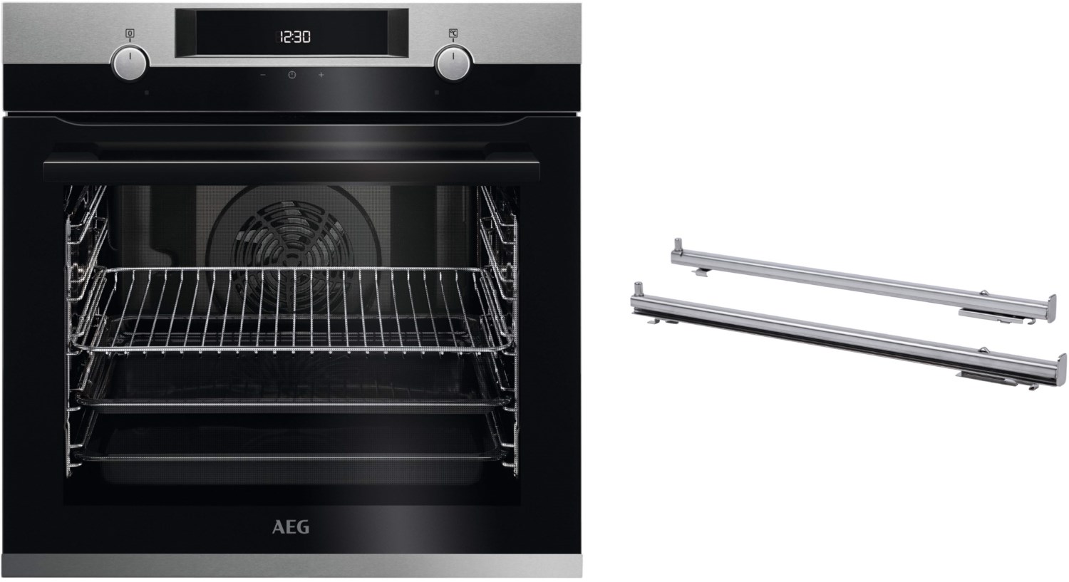 BO424E Einbaubackofen bestehend aus BEE43502BM + TR1LV edelstahl/cleansteel, 72 l, Pizza-Stufe, Heißluftgrill, 59,4 cm breit, A+