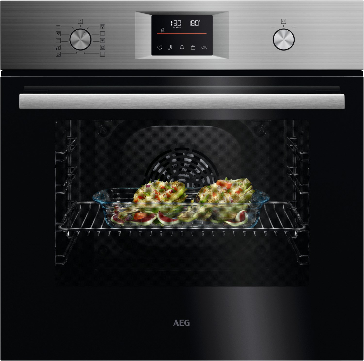 NBU5P41CM Einbaubackofen edelstahl/antifingerprint, 65 l, Pizza-Stufe, schnelles Vorheizen, Heißluftgrill, pyrolytische Selbstreinigung, 59,4 cm breit