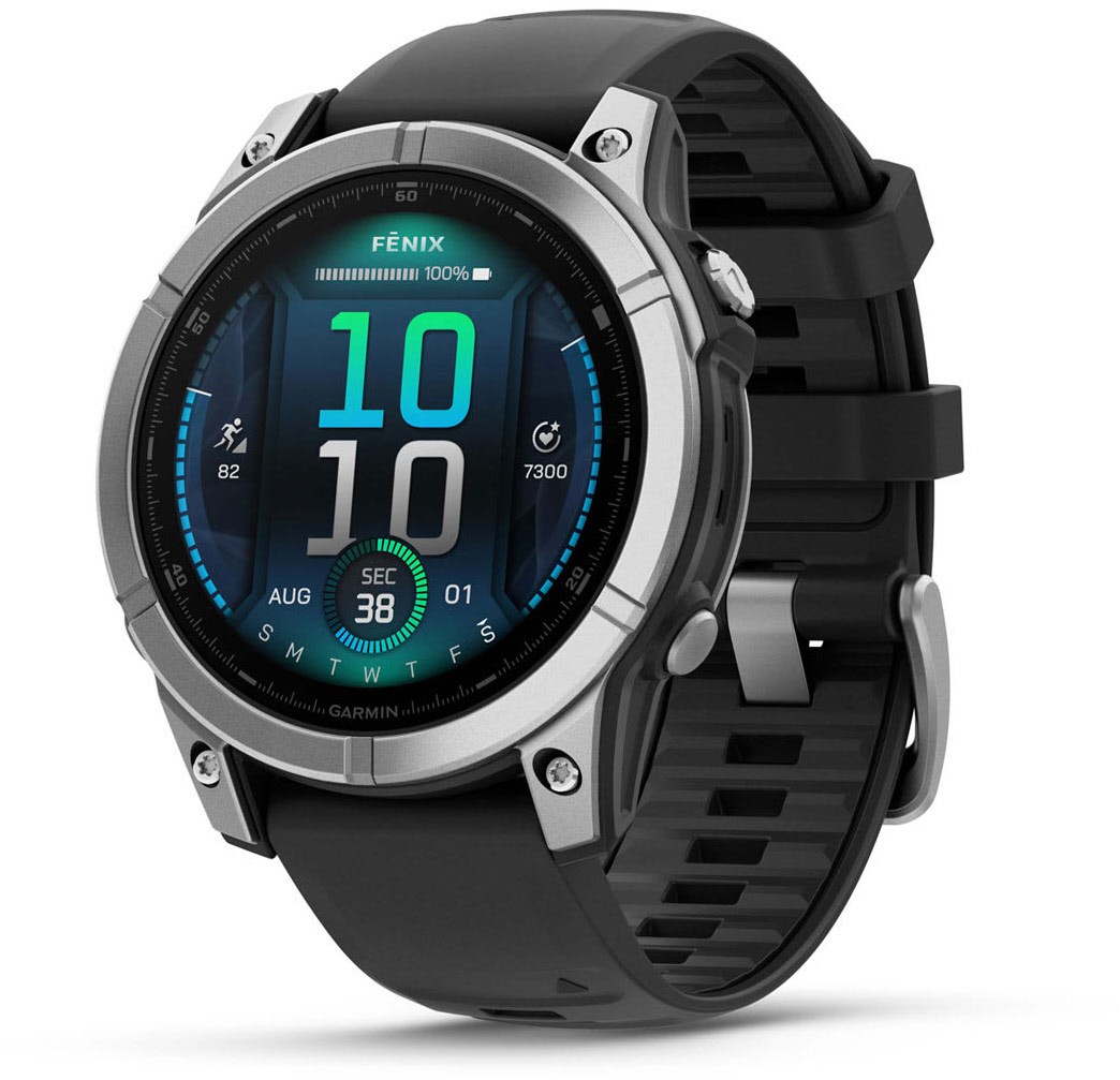 Garmin fenix E (47mm) Smartwatch mit QuickFit-Silikon-Armband (22mm) schwarz/silber