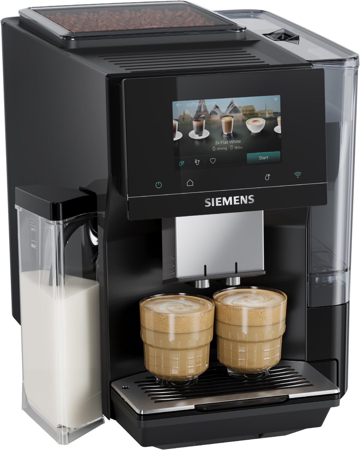 TQ725E03 Kaffee-Vollautomat, Milchbehälter, Latte Macchiato/Cappuccino/Milchkaffee, Keramik-Mahlwerk, 19 bar, 2,4 l, Apps ladbar