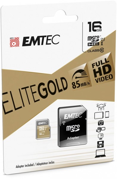 microSDHC UHS I EliteGold (16GB) Speicherkarte mit Adapter