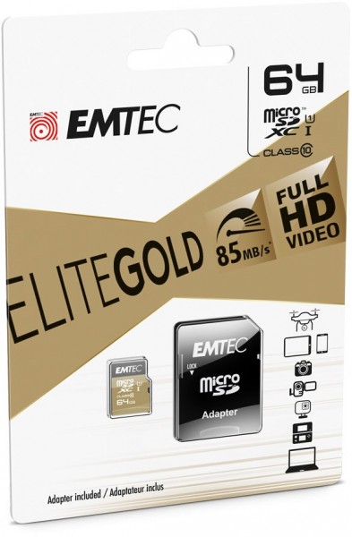 microSDXC UHS I EliteGold (64GB) Speicherkarte mit Adapter