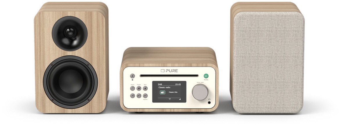 Classic Stereo Mini Hifi-System Baumwoll-Weiß/Eiche