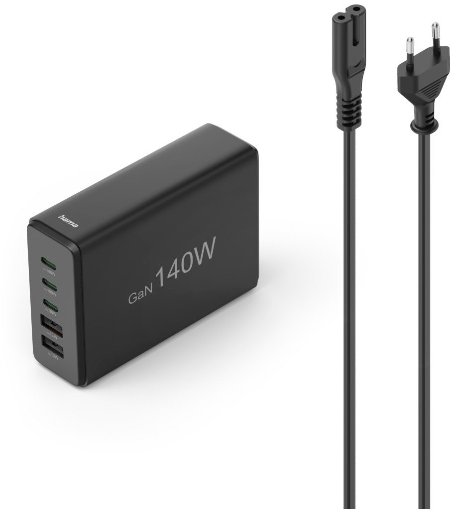 Image of Hama USB-Ladestation Schnellladegerät mit 5 Ports GaN 3 x USB-C 2 x USB-A 140 W