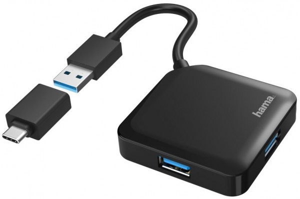 USB-3.2 Gen1 Hub 4 Ports inkl. USB-C Adapter schwarz