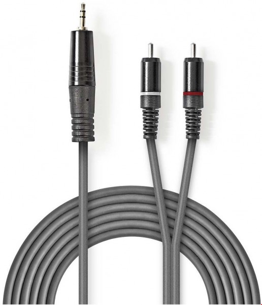 COTH22200GY15 Stereo-Kabel (1,5m) 3,5-mm-Stecker>2x Cinch-Stecker grau