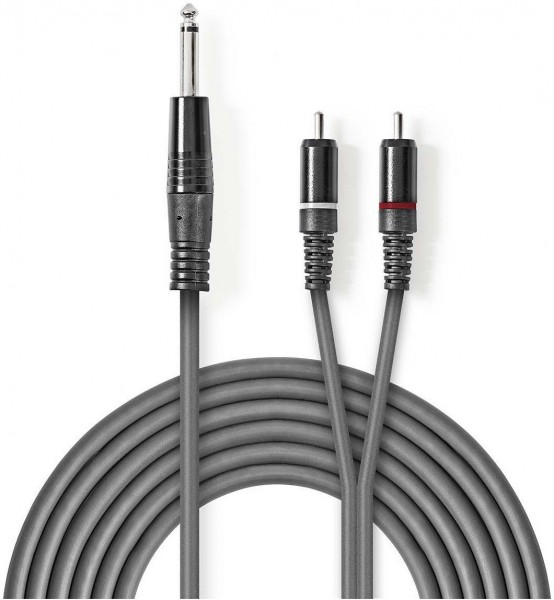 COTH23300GY30 Stereo-Kabel (3m) 6,35 mm Stecker>2x Cinch-Stecker grau
