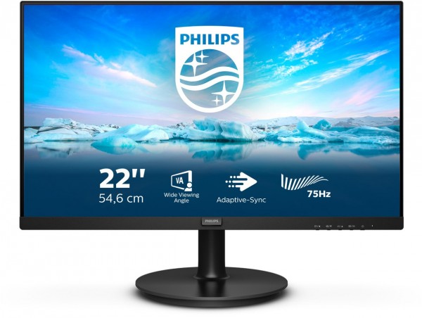 V-Line 222V8LA/00 55 cm (22") TFT Monitor mit LED-Technik schwarz, Widescreen Full HD (1920x1080), 4 ms Reaktionszeit, Gaming geeignet