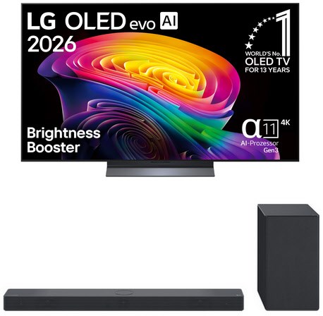 OLED48C68LA 121 cm (48") OLED evo AI TV inkl. DSC9S.DDEULLM Soundbar + Subwoofer, 4K Ultra HD, Smart-TV, HDR-Wiedergabe, 120 Hz, DVB-T2/DVB-C/DVB-S2